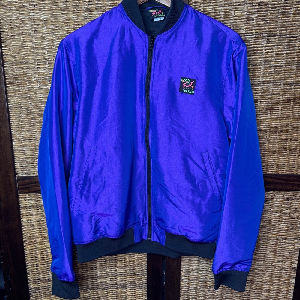 Surf Style Interplanetary Body Gear Iridescent Purple Bomber Jacket Small